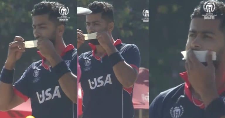 ICC World Cup 2023: WATCH- USA's Ali Khan Tapes His Mouth After Taking Wicket Against Netherlands On His Return Following Ban From ICC