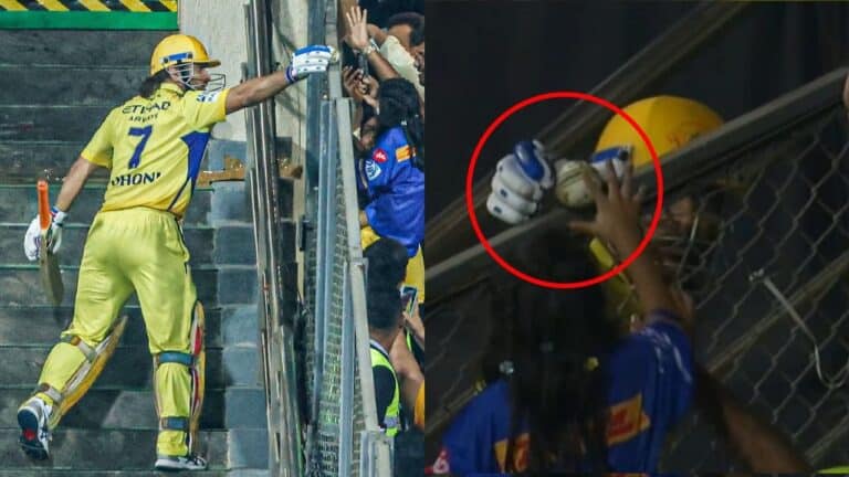 Watch: MS Dhoni makes a young fan’s day by gifting her a ball after a whirlwind cameo against MI