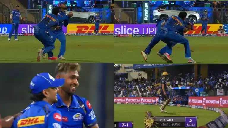 MI vs KKR: Watch: Tilak Varma shocked despite nasty collision with Naman Dhir to dismiss Phil Salt