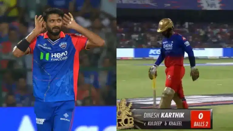 RCB vs DC: Watch: Khaleel Ahmed taunts RCB crowd, Dinesh Karthik with aggressive celebration after dismissing batsman