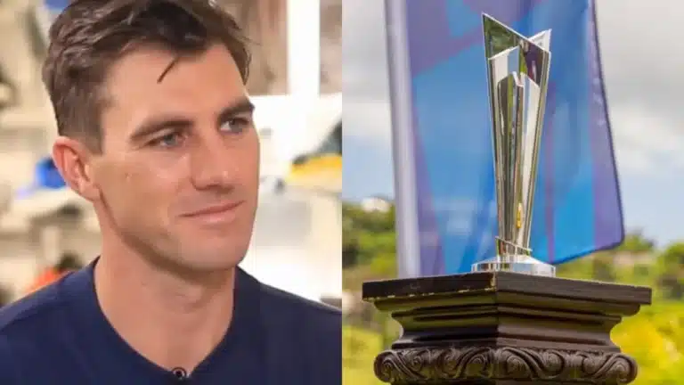 Pat Cummins and T20 World Cup Trophy