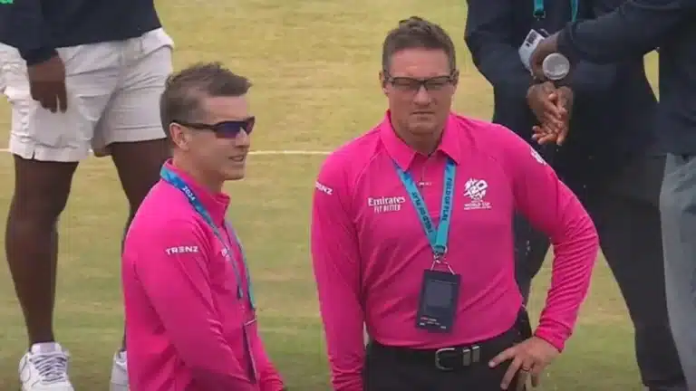 Bizarre moment as a ground staff member washes his hands near the pitch as wet outfield delays start of USA vs Ireland match.