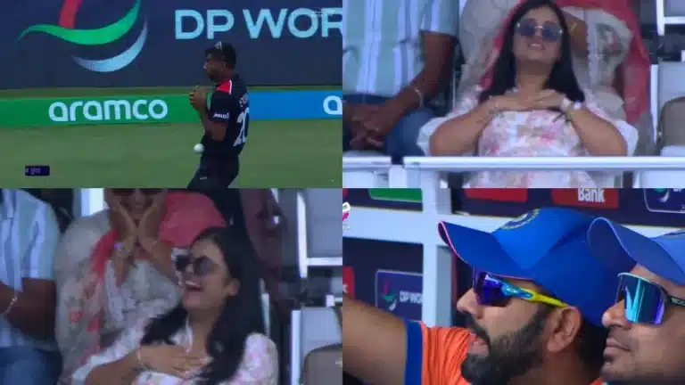 IND vs USA: Watch: Suryakumar Yadav and Rohit Sharma’s wife give contrasting reactions after the batsman gets a big break against USA.