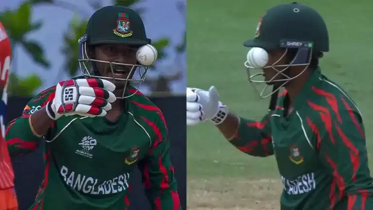 Weird scenes!  Watch: Tanzid Hasan avoids serious injury when ball gets stuck in his helmet visor