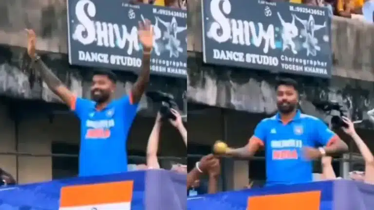 Watch: After a fan’s jersey, Hardik Pandya nonchalantly catches the ball thrown to him during the victory parade in Vadodara