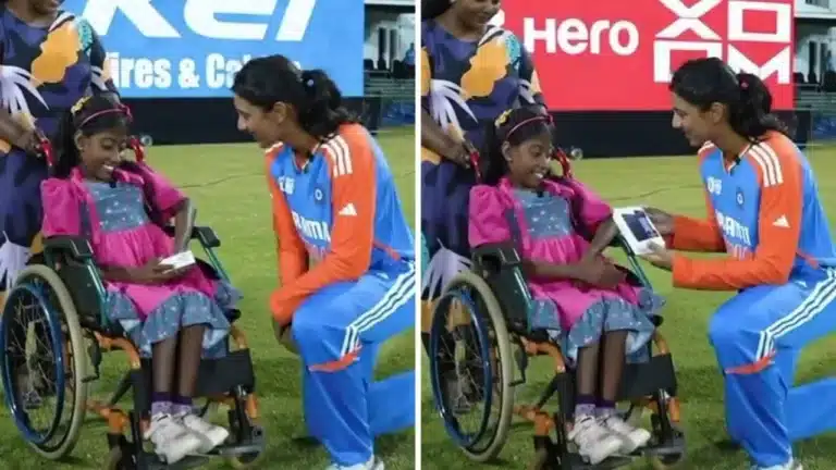 Watch: Smriti Mandhana’s touching gesture of handing over a mobile phone to a disabled devotee