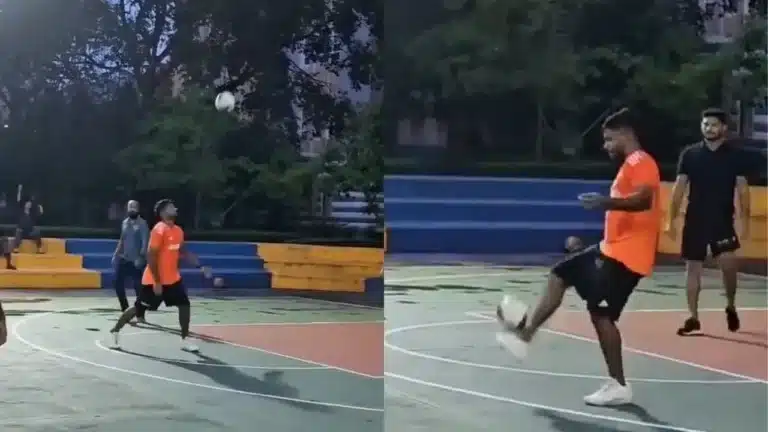 Watch: Sanju Samson shocks everyone with a strange act while playing football on a basketball court