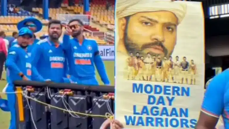 Watch: Virat Kohli can’t stop laughing as he shows Rohit Sharma a reimagined poster of the film ‘Lagaan’