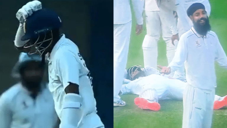 Rajasthan Royals (RR) player deliberately falls to the ground after the ball hits his helmet to waste time during the Ranji Trophy [WATCH]