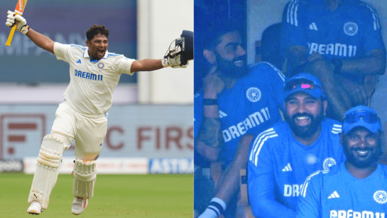 Sarfaraz Khan’s maiden century celebration leaves Rohit Sharma and Virat Kohli divided [WATCH]