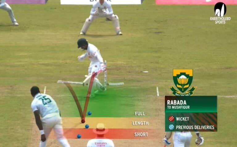 [WATCH] Kagiso Rabada reaches 300 Test wickets with a ripper to Mushfiqur Rahim that knocks down two stumps