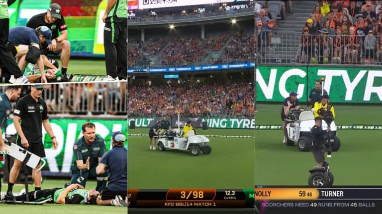 Watch: Hilton Cartwright offers Phillips Hughes flashback after being stretchered off the field in BBL