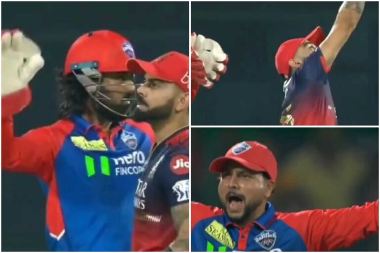 Kuldeep Yadav, KL Rahul Appers after Virat Kohli catches the ball thrown to Keper for DC vs RCB [WATCH]
